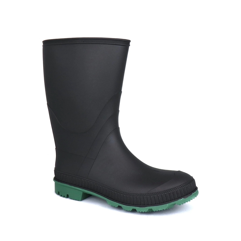 Black and Green George Unisex Oil & Acid Resistant Rain Boots Men 6 Women 8